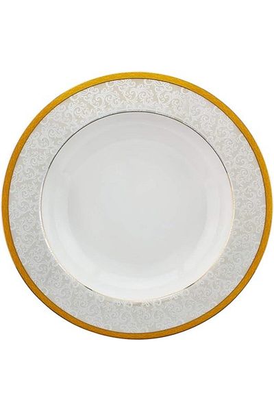 AKDC Shallow Porcelain Palazzo Soup Plate With Gold Rim, White, 23cm, Ts-L1-32