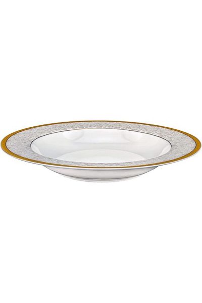 AKDC Shallow Porcelain Palazzo Soup Plate With Gold Rim, White, 23cm, Ts-L1-32