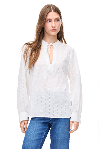 Perspective Білий аметрин, зручний крій, комір на застібці, блуза з рукавами