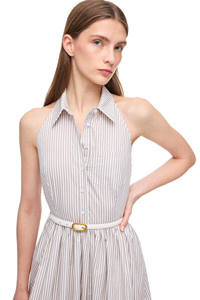 Perspective Φόρεμα με ρίγες κάτω από το γόνατο, κανονική εφαρμογή, λευκό βιζόν