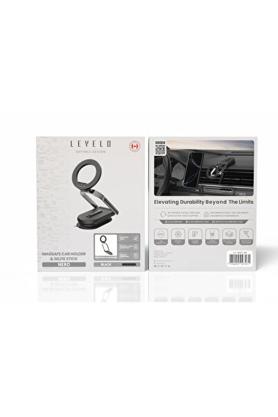 Levelo حامل نيرو ماج سيف للسيارة وعصا السيلفي المحمولة - أسود