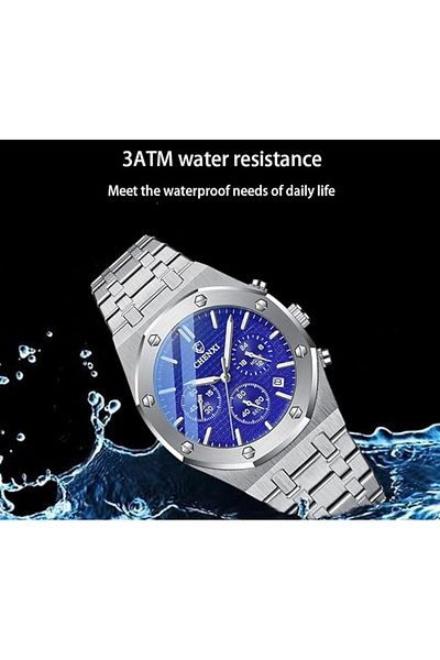 COOYA Multifunction Sports Watch,Men's Steel Band Waterproof Quartz Watch,Silver