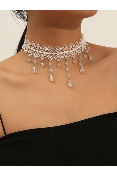 Choice قلادة نسائية رائعة من الدانتيل الأسود على شكل زهرة بلون الكريستال، مطلية بالزنك الأسود، مقاس 1 بيكسل، مناسبة للشاطئ والسفر والعطلات