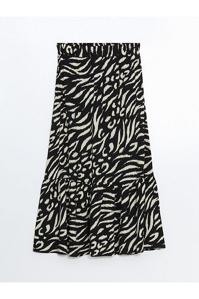 LC Waikiki Lcw Grace Black Elastic Waist Patterned A-Line Women's Skirt