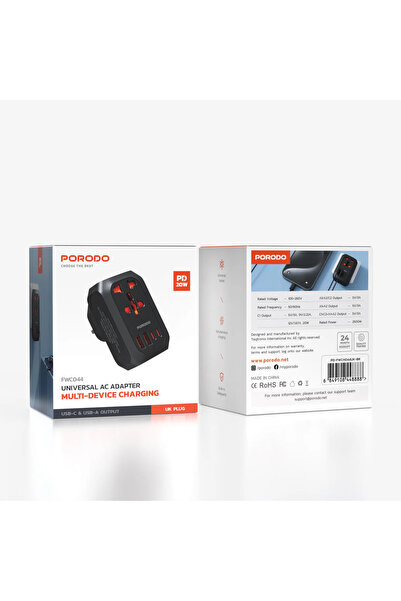 porodo محول سفر 2500 واط من المملكة المتحدة - أسود