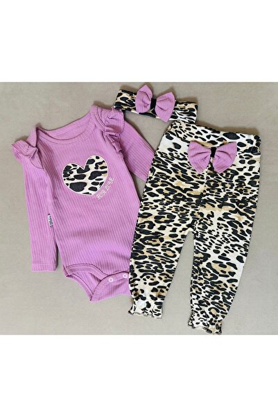 SANTRALBEBE Kız Bebek Leopar Desenli Zıbınlı Takım