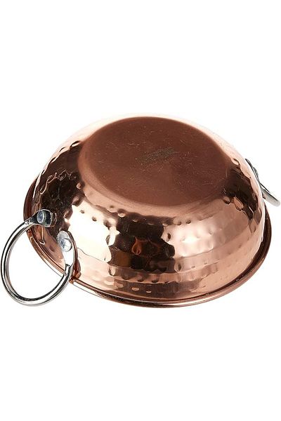 Kedge 2 Por Stainless Steel Copper Hammered Finish Round Karahi, 500ML, Silver/Copper