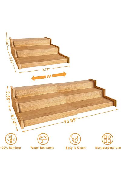 COOYA Bamboo Expandable Spice Rack Organizer,3-Tier Adjustable Kitchen Cabinet,Countertop Display Shelf