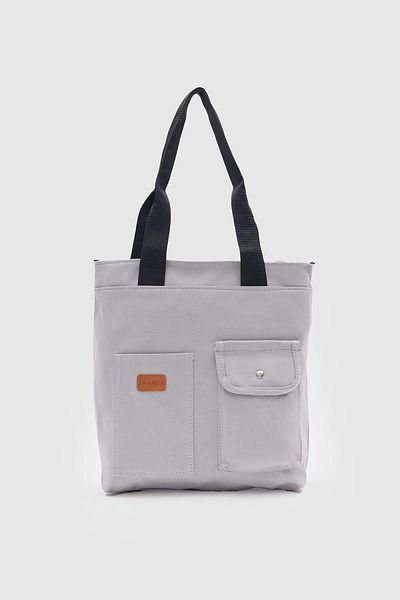 Shanta Gray D01 Zippered Canvas Fabric Front 2 Pocket Detailed Daily Women's Shoulder Bag