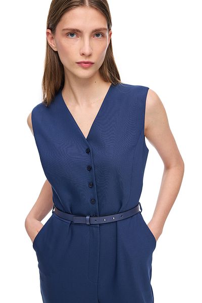 Perspective Navy Blue Dellas Slim Fit V-Neck Long Jumpsuit