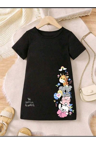renkli diyar Girls' Summer Short Sleeve Dress Eid Daily Nursery Kindergarten Primary School