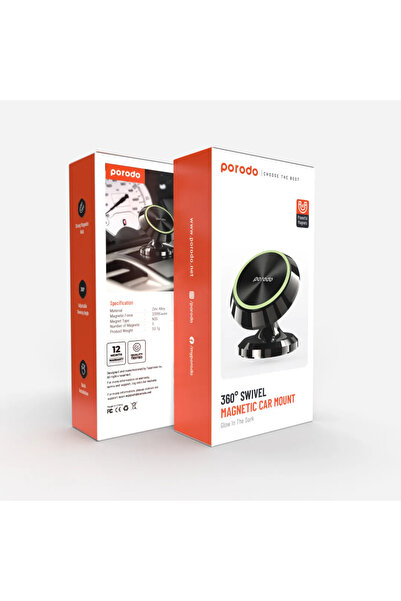 porodo حامل مغناطيسي للسيارة بثلاثة أقراص دائرية - أسود