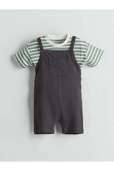 LC Waikiki Lcw Baby Striped Baby Boy T-Shirt and Salopet 2-Pack