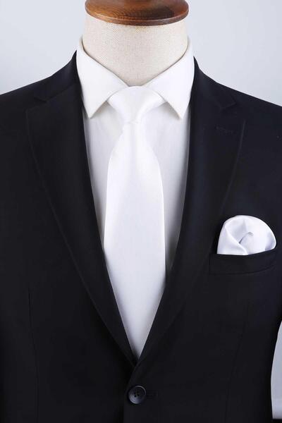 Kravatkolik Λευκή απλή κλασική γραβάτα KK13161