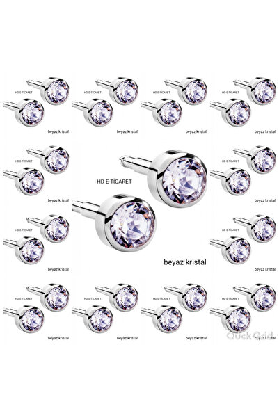 HD KUTU Beyaz Kristal Kulak Delme Küpesi 12 Çift
