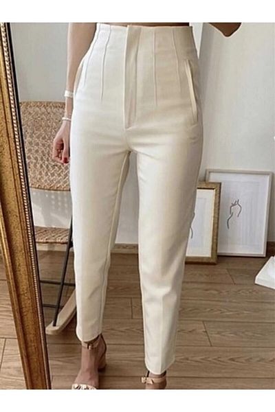 EN MODA STORE Carrot Leg Classic Stylish Women's Beige Trousers