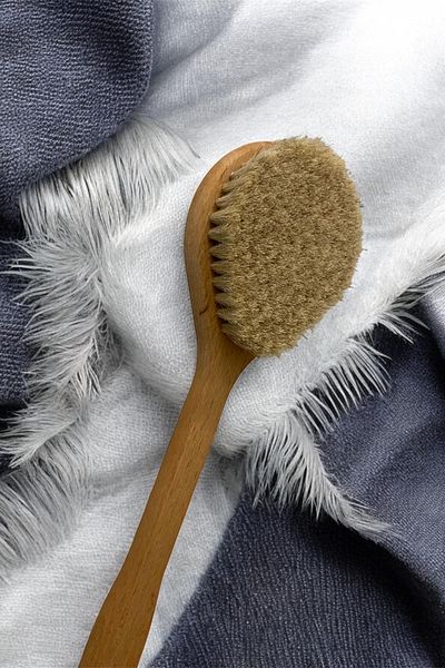 Znp Home 100% Natural Horsehair Back Brush Wooden Handle Shower Brush
