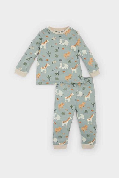 DeFacto New Season Baby Boy Pajama Set Safari Printed Long Sleeve Top with Elastic Waist Long