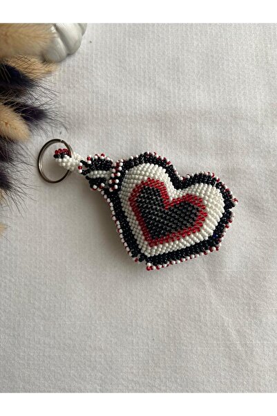 Handmade KUM BONCUK EL İŞİ SİYAH BEYAZ KALP ANAHTARLIK