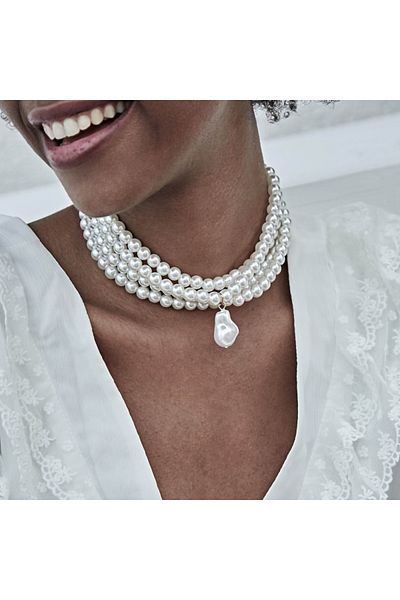 Choice 02 IngeSight.Z Punk Multi Layered Imitation Pearl Choker Necklace Collar Statement Boho Handmade Pen