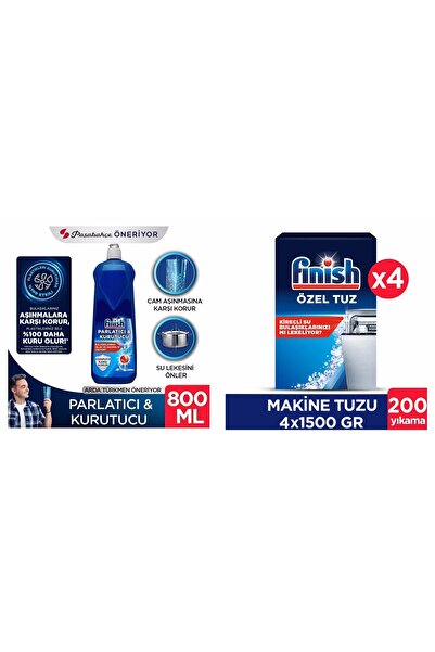 Finish 1.5 KĞ BULAŞIK MAKİNESİ TUZU 4 ADET + 800 ML PARLATİCİ KURUTUCU