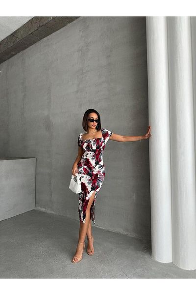 Jeevee Printed Short Sleeve Bodycon Midi Dress