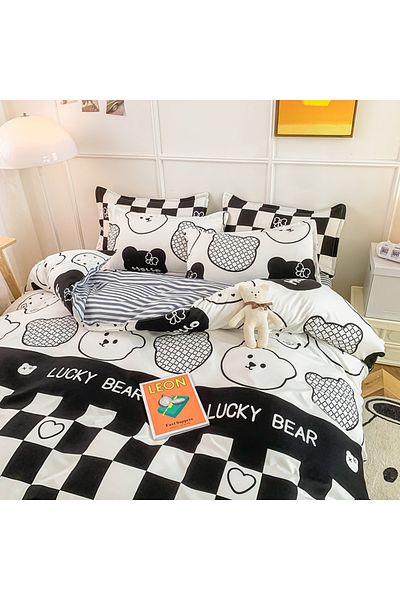 sharpdo 4-Piece Set Bedding Modal Quilt Cover Set with 1 Quilt Cover 1 Sheet and 2 Pillowcases 1.5m Bed