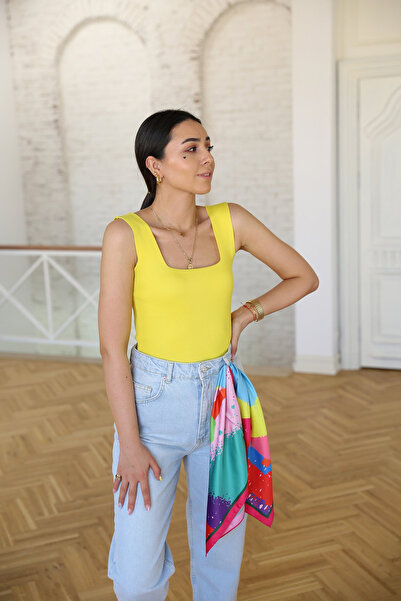 zeynstore Women's Square Neck Extra Soft Textured Strappy Tank Top