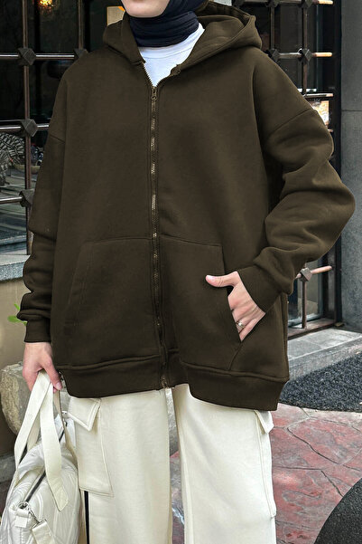 YAKAMEL Women's Black Oversize Loose Full Zipper Cardigan