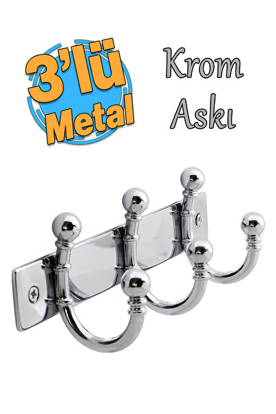 Badem10 Metal 3'lü Birleşik Vestiyer Duvar Monteli Askı Dolap Askılığı Vidalı...