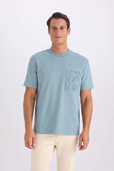 DeFacto Μπλουζάκι από βαρύ ύφασμα με κοντό μανίκι με λαιμόκοψη Regular Fit D8923AX25SP