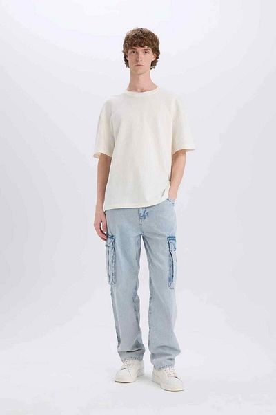DeFacto New Season 100% Cotton Relax Fit Relaxed Cut Wide Leg Cargo Pocket Jean Trousers