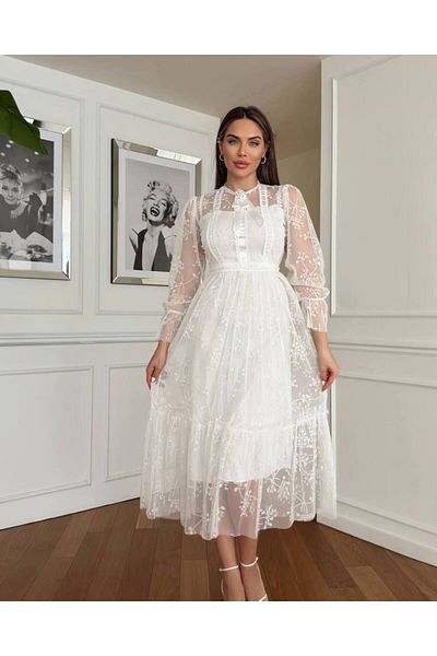 asyadabutik Women's Special Design Tulle Detailed Engagement Wedding Wedding Guest Dress