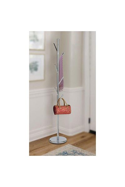 Danube Home Leomord Coat Hanger Metal Clothing Rack with Modern Hooks L 28 W 28 X H 172 cm Chrome Plated