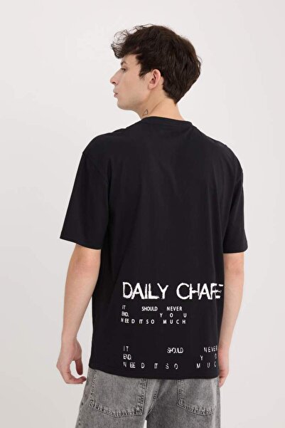 DeFacto 100% Cotton Boxy Fit Crew Neck Back Printed Short Sleeve T-Shirt