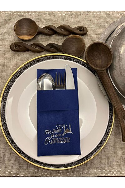 kidspartim منديل من القماش الفضي المذهّب مزين بجيب باللون الأزرق الداكن من We...