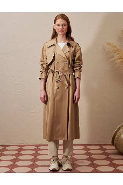 Kayra Toka Detaylı Erkek Yaka Trençkot Bej