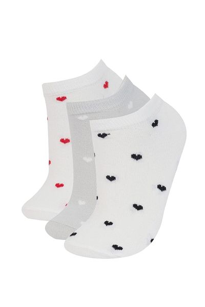 DeFacto New Season Women's Heart Themed 3-Piece Cotton Booties Socks