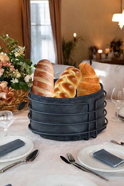 suvira Round Breadbasket Breadbasket Multi-Purpose Black Stainless Breadbasket Black Cloth