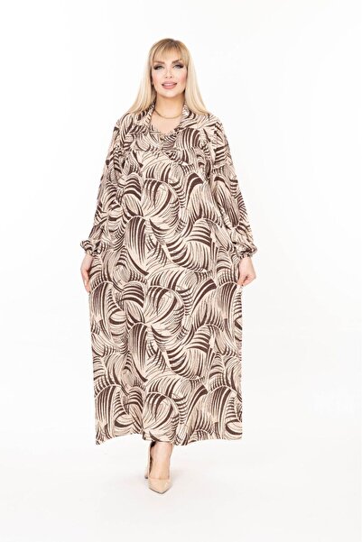 mervemoda فستان نسائي طويل الأكمام منسوج صيفي بأكمام طويلة مقاس كبير