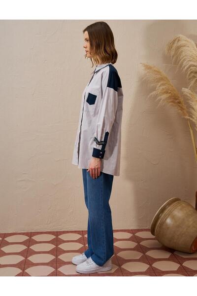 Kayra Zincir Detaylı Pamuklu Tunik Açık Gri