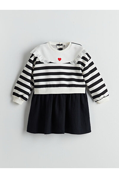 LC Waikiki LCW Kids Bisiklet Yaka Çizgili Kız Çocuk Elbise