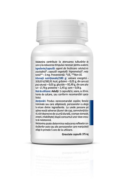 ZENYTH Melatonin, dietary supplement with melatonin to reduce sleep disorders, 3 mg/capsule, 30 capsules, Zenyth