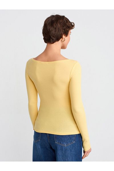 Dilvin 31332 Boat Neck Long Sleeve Ball-Yellow
