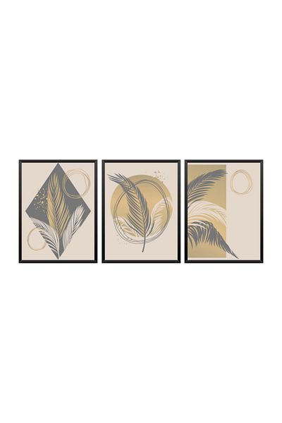 estölye 3 Piece Modern Style Artistic Wooden Frame Look Painting Set