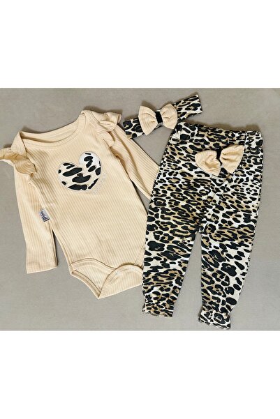 SANTRALBEBE Kız Bebek Leopar Desenli Zıbınlı Takım