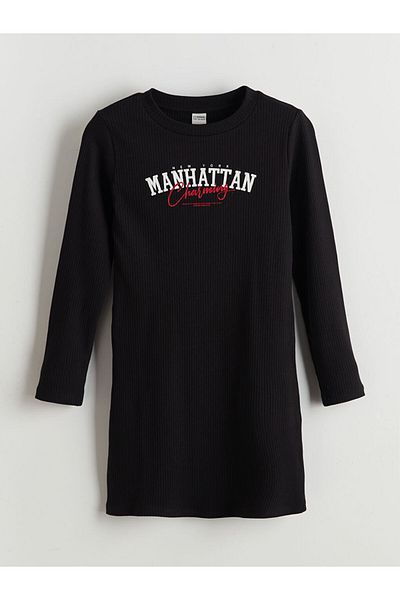 LC Waikiki Crew Neck Manhattan Printed Girl's Dress