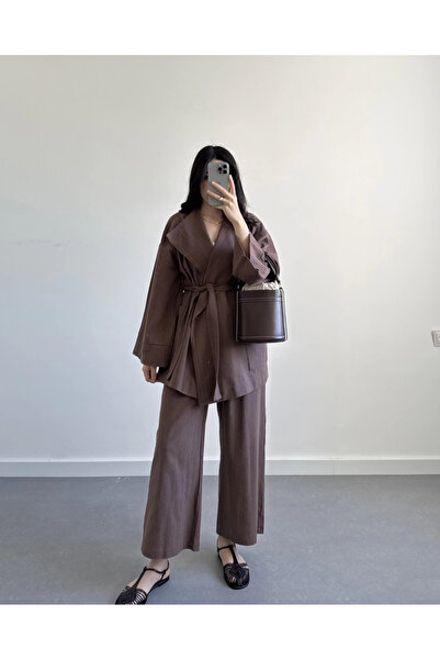 My Blog Barna Romina nyers vászon kabát nadrág szett - 8447