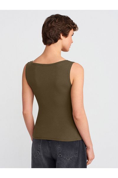 Dilvin 20868 Boat Neck Sleeveless Ball-Khaki