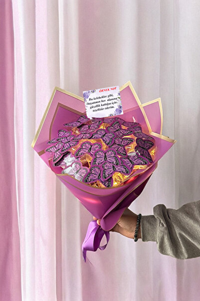 Zemtigo Büyük Boy Led Işıklı Mor Kelebek Buketi Sevgiliye Hediye Özel Notlu